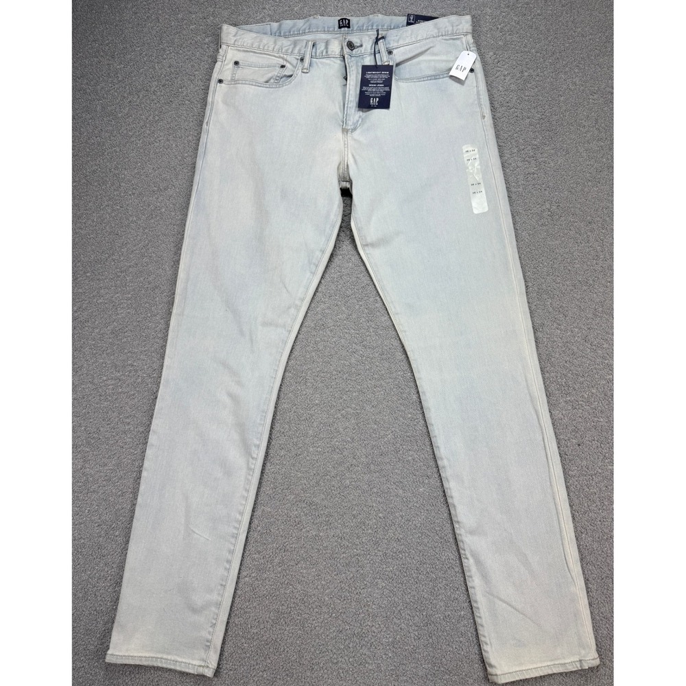 NEW GAP Denim Jeans Men's 36x34 Light Wash Skinny Stretch High Rise Lightweight